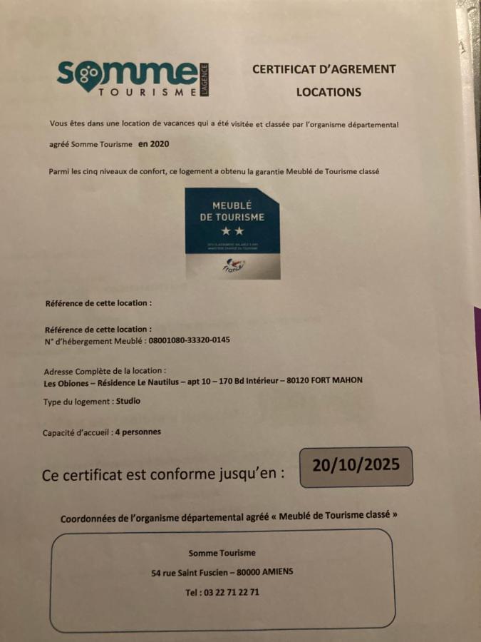 Les Obiones, Vue Laterale Mer, Fort Mahon Plage, Magnifique Studio Cabine 4P, Avec Balcon , Parking Prive Gratuit, Wifi, Classe 2 Etoiles, Exposition Plein Sud En Baie De Somme Exteriör bild